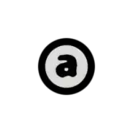 App icon: white circle with a black lowercase 'a' centered on a black background.
