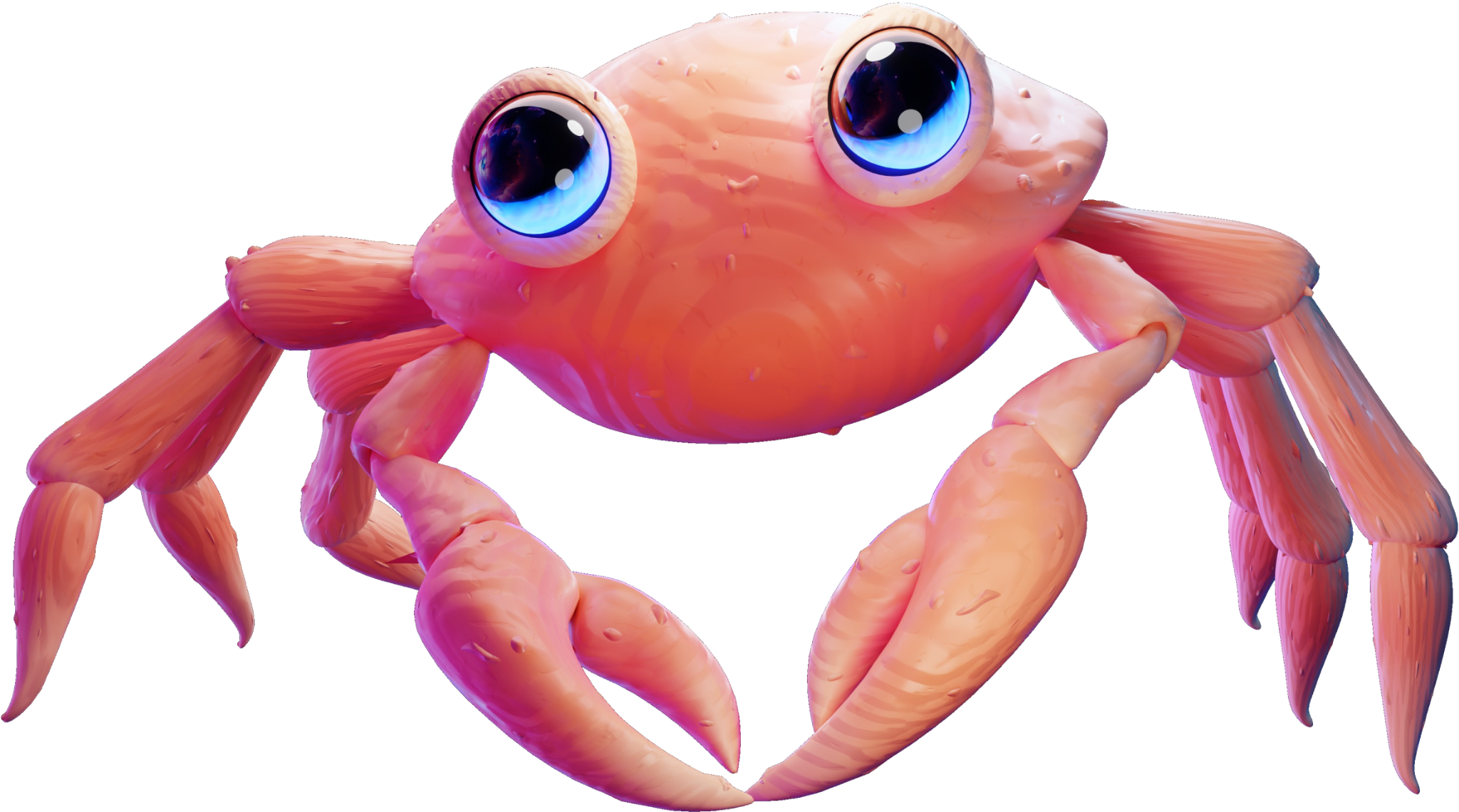 image - Open Source Society Malta Cartoon pink crab with oversized blue eyes, facing the camera in a close-up