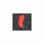 Red crystal shard icon on a dark geometric background, centered.