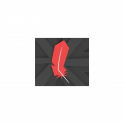 Red crystal shard icon on a dark geometric background, centered.