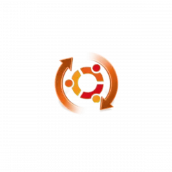Circular orange arrows forming a looping circle around a black center with red and yellow accents.