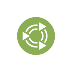 Green circular button with a repeat/loop icon (arrows forming a circle)