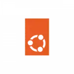 Orange rectangular card with a black dotted circular emblem in the center on a black background.