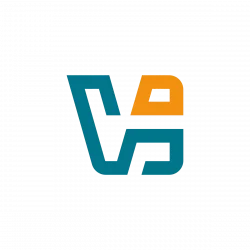 Logo featuring a teal and orange geometric monogram, forming a stylized 'V' and 'A' shape for branding purposes
